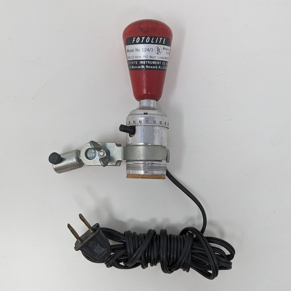 Vintage Fotolite 124/3 Photography Lamp 250 Watt Red Wood Handle Testrite - Picture 1 of 8